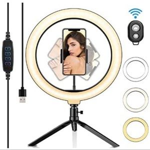 10.2" LED Ring Light Remote Control Tripod Phone Holder 3 Colors 10 Bright Level